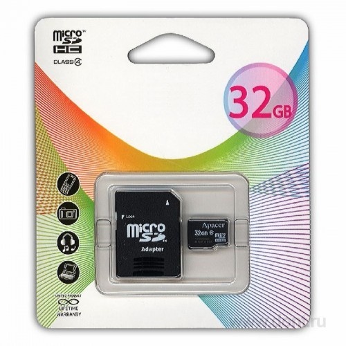 Карта расширения памяти Apacer  32GB Class10 (AP32GMCSH10) MicroSD Retail (microSD->SD Adapter)