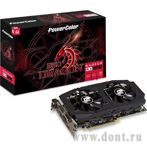 Видеокарты PowerColor Radeon RX 580 1350Mhz PCI-E 3.0 8192Mb 8000Mhz 256 bit DVI HDMI HDCP Red Dragon V2 OC 8GBD5-3DHDV2/OC